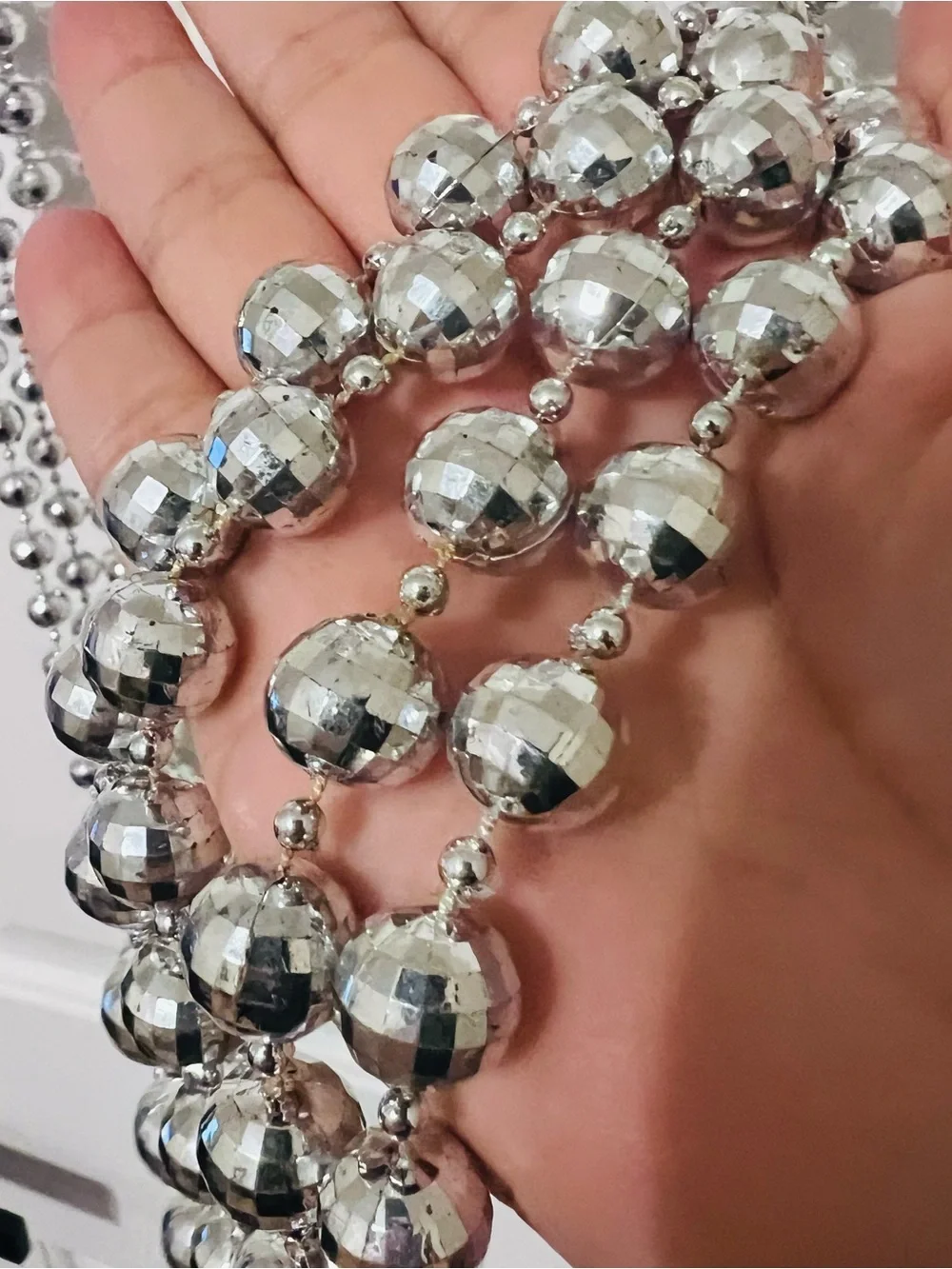 Vintage Christmas garlands silver bead disco ball mirrored 8 ft long strands
